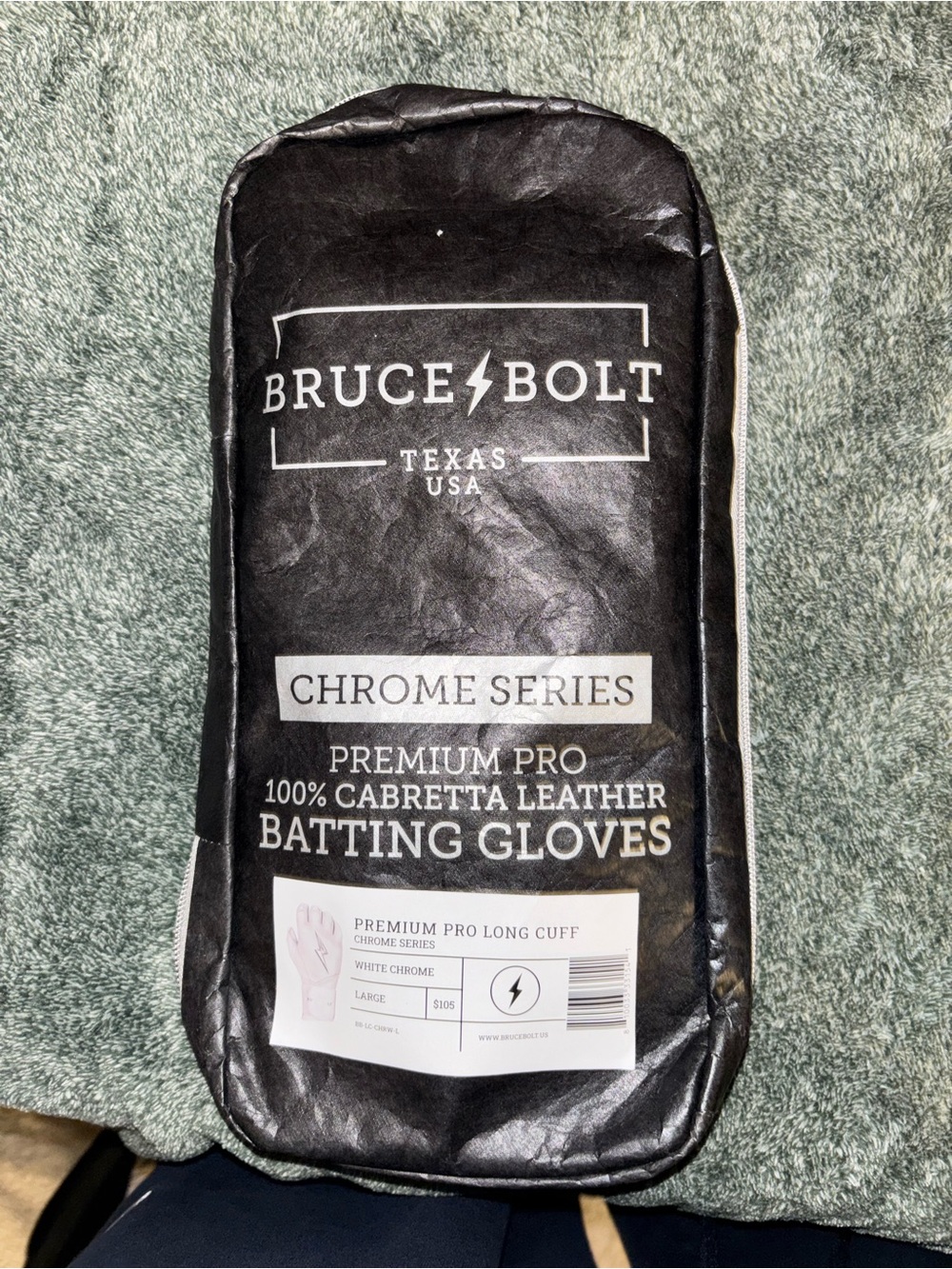 Bruce Bolt Chrome Series Premium Pro White Batting Gloves